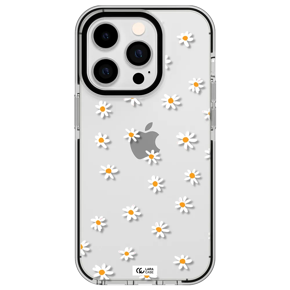 a white background with orange dots Apple iPhone 14 pro impact black border Case