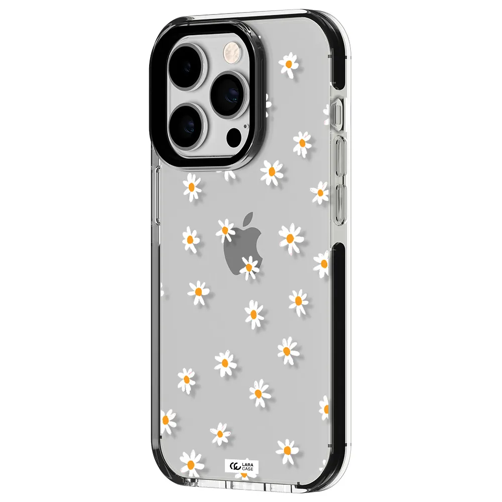a white background with orange dots Apple iPhone 14 pro impact black border Case
