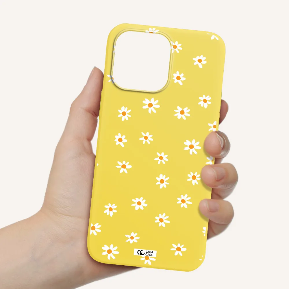 a white background with orange dots Apple iPhone 14 pro max Silicone canary yellow Case