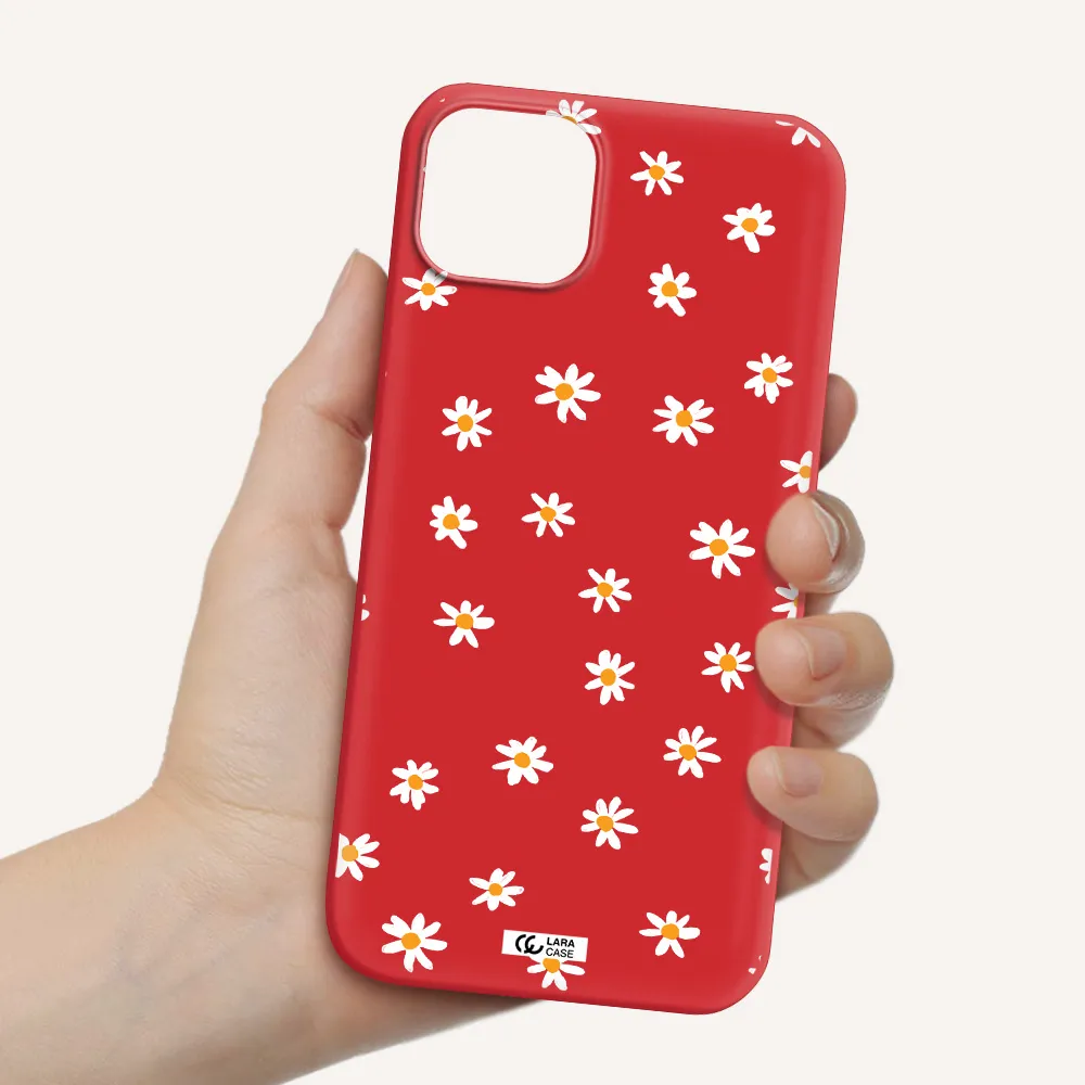 a white background with orange dots Apple iPhone 14 Silicone Imperial Red Case