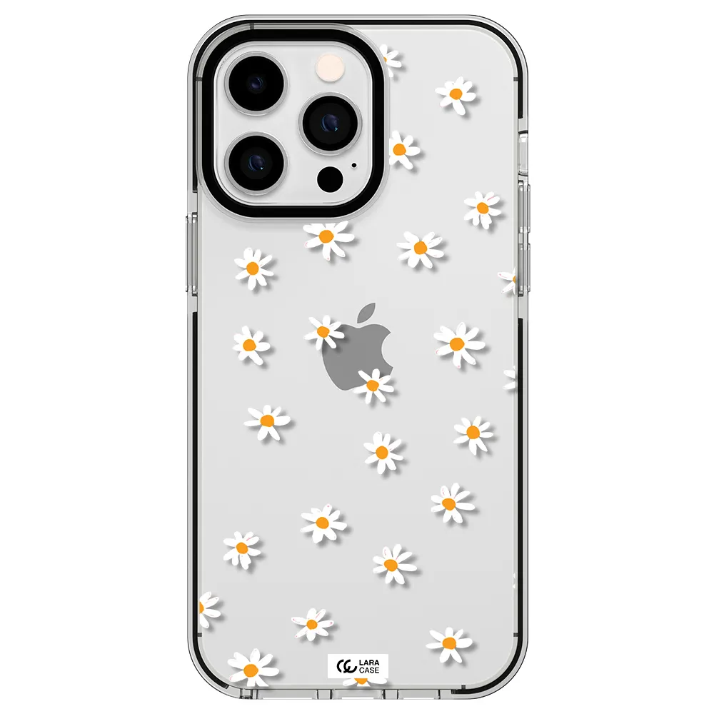 a white background with orange dots Apple iPhone 15 Pro impact black border Case