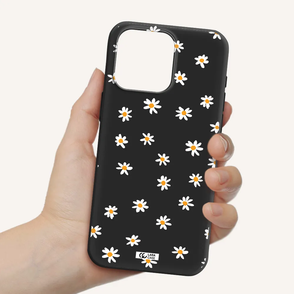 a white background with orange dots Apple Iphone 15 Pro max Silicone black Case