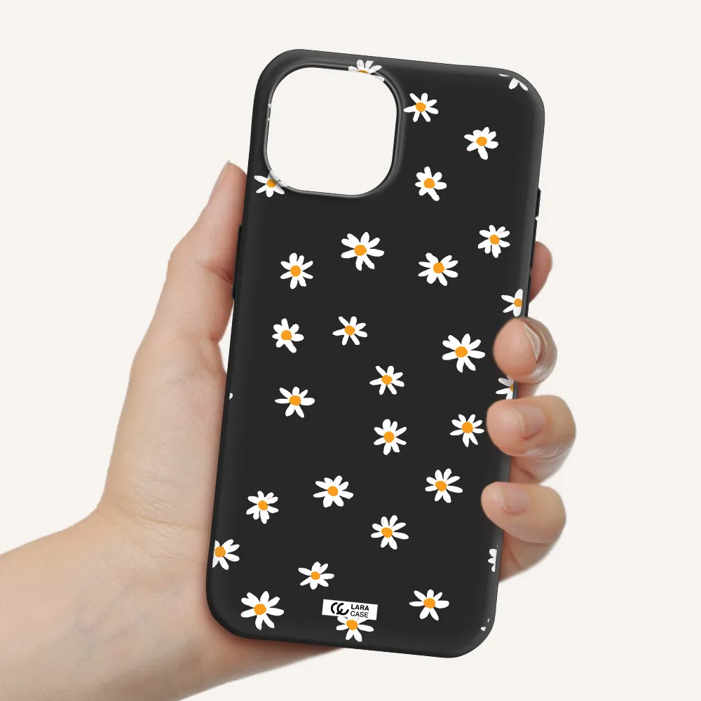 a white background with orange dots Apple iPhone 15 Silicone black Case