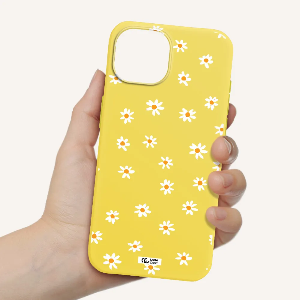 a white background with orange dots Apple iPhone 15 Silicone canary yellow Case
