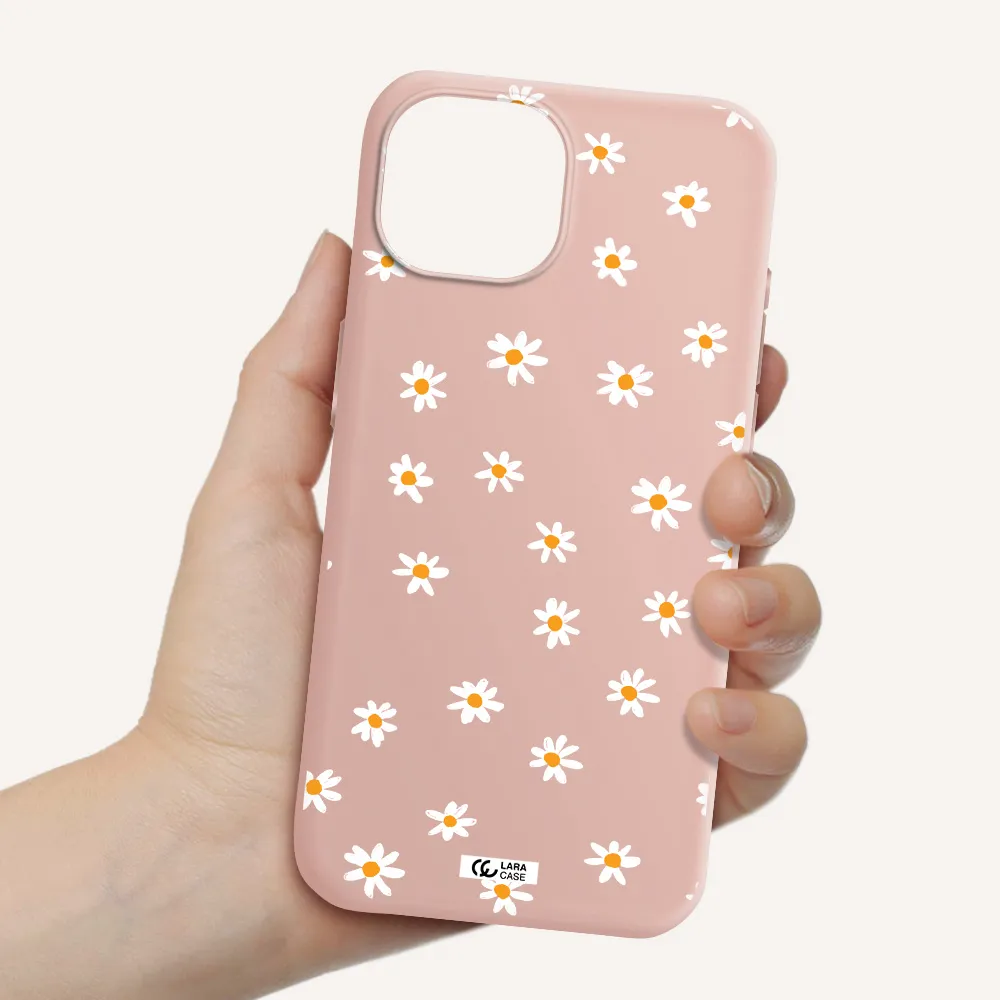 A White Background With Orange Dots Apple Iphone 15 Silicone Pastel Pink Case