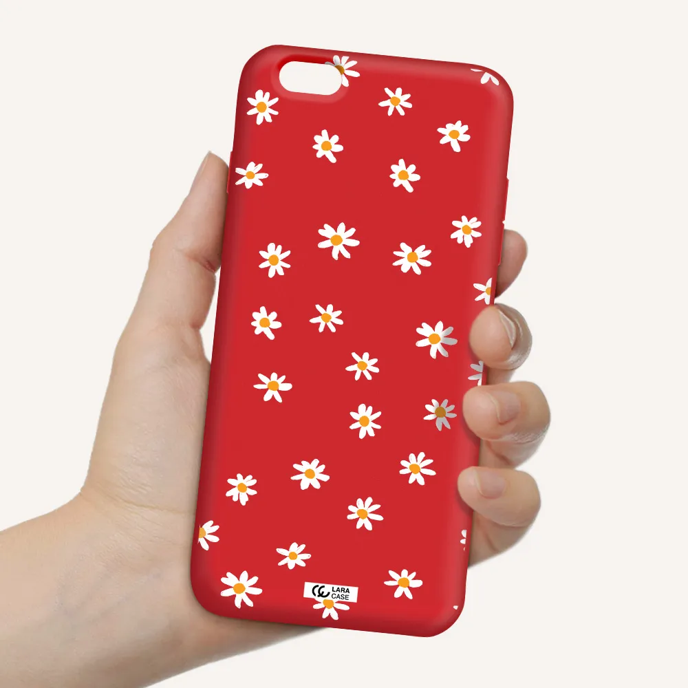 a white background with orange dots Apple iPhone 6 plus Silicone Imperial Red Case