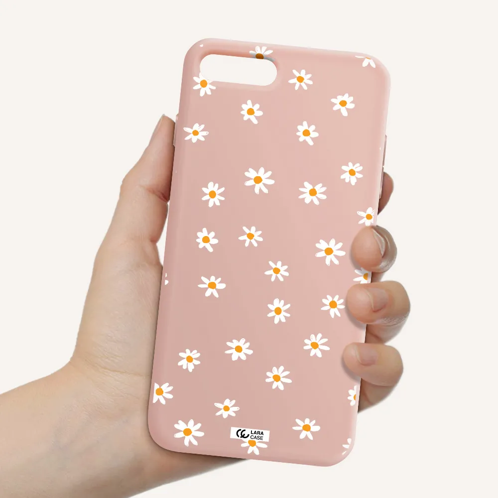 a white background with orange dots Apple iPhone 7 plus Silicone pastel pink Case