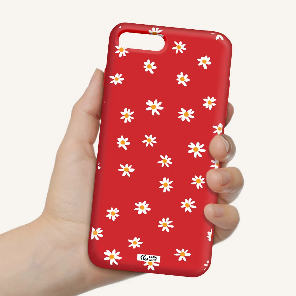 a white background with orange dots Apple iPhone 8 plus Silicone Imperial Red Case
