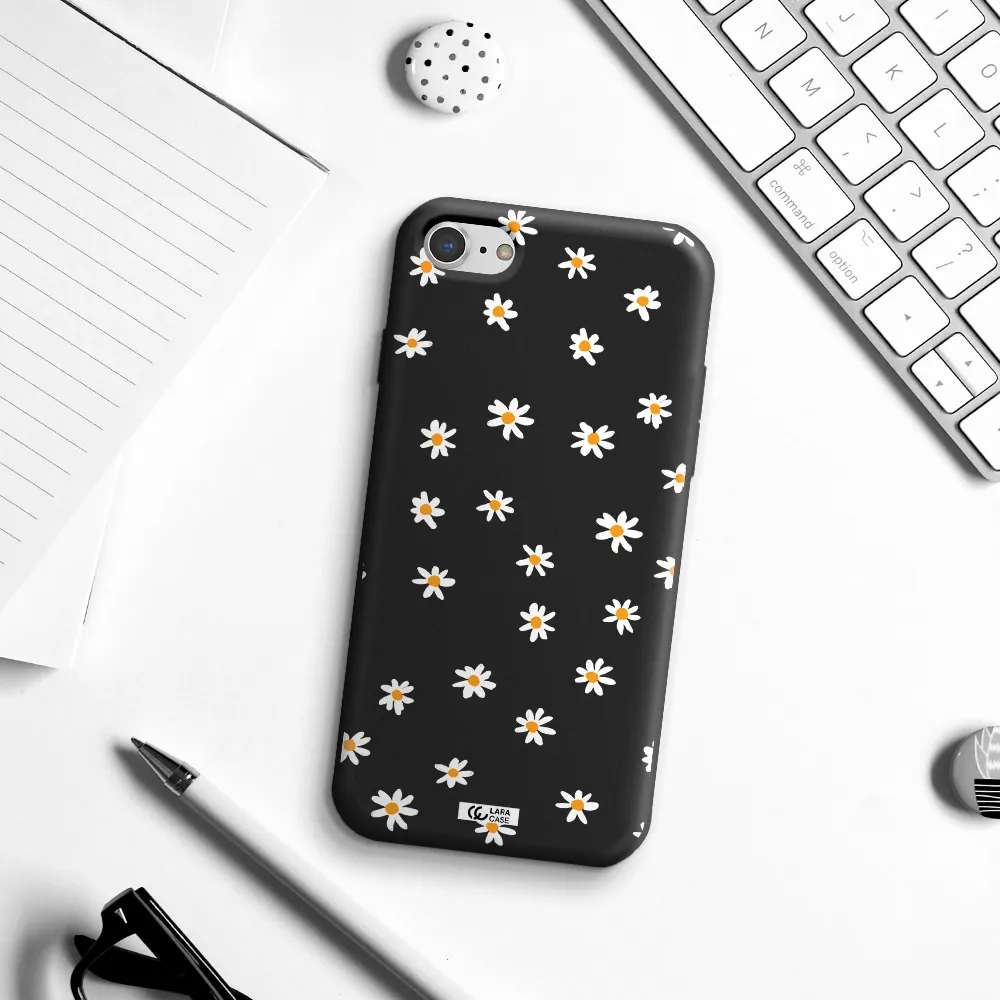 a white background with orange dots Apple iPhone 8 Silicone black Case