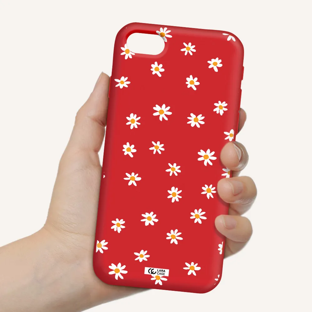 a white background with orange dots Apple iPhone se 2020 Silicone Imperial Red Case
