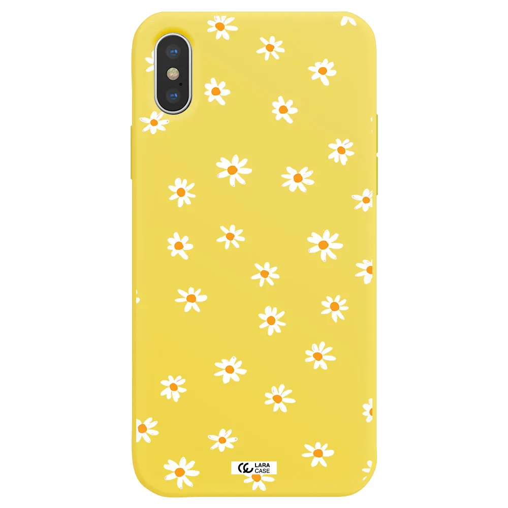 a white background with orange dots Apple iPhone XS Silicone canary yellow Case