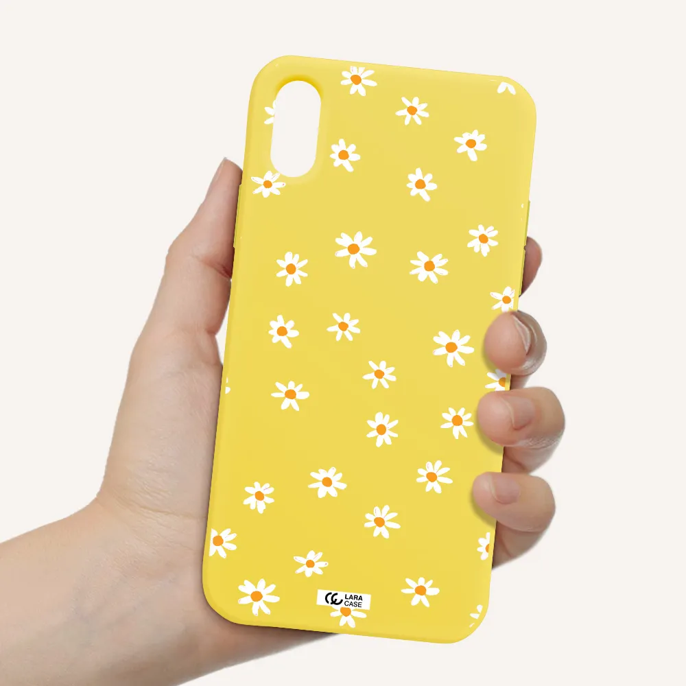 a white background with orange dots Apple iPhone XS Silicone canary yellow Case