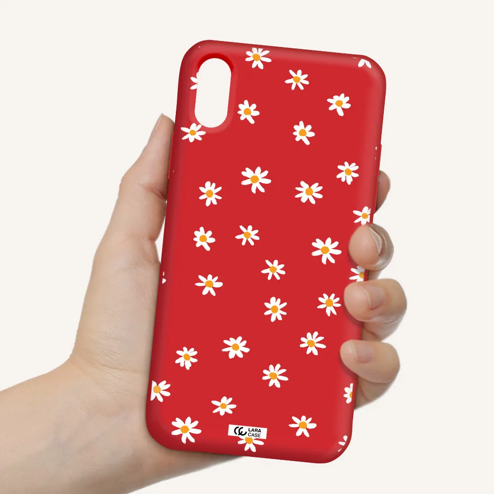 a white background with orange dots Apple iPhone XS Silicone Imperial Red Case