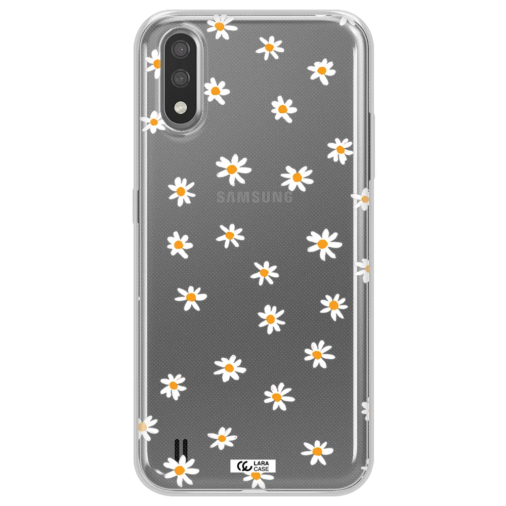 a white background with orange dots Samsung A01 Clear TPU Case