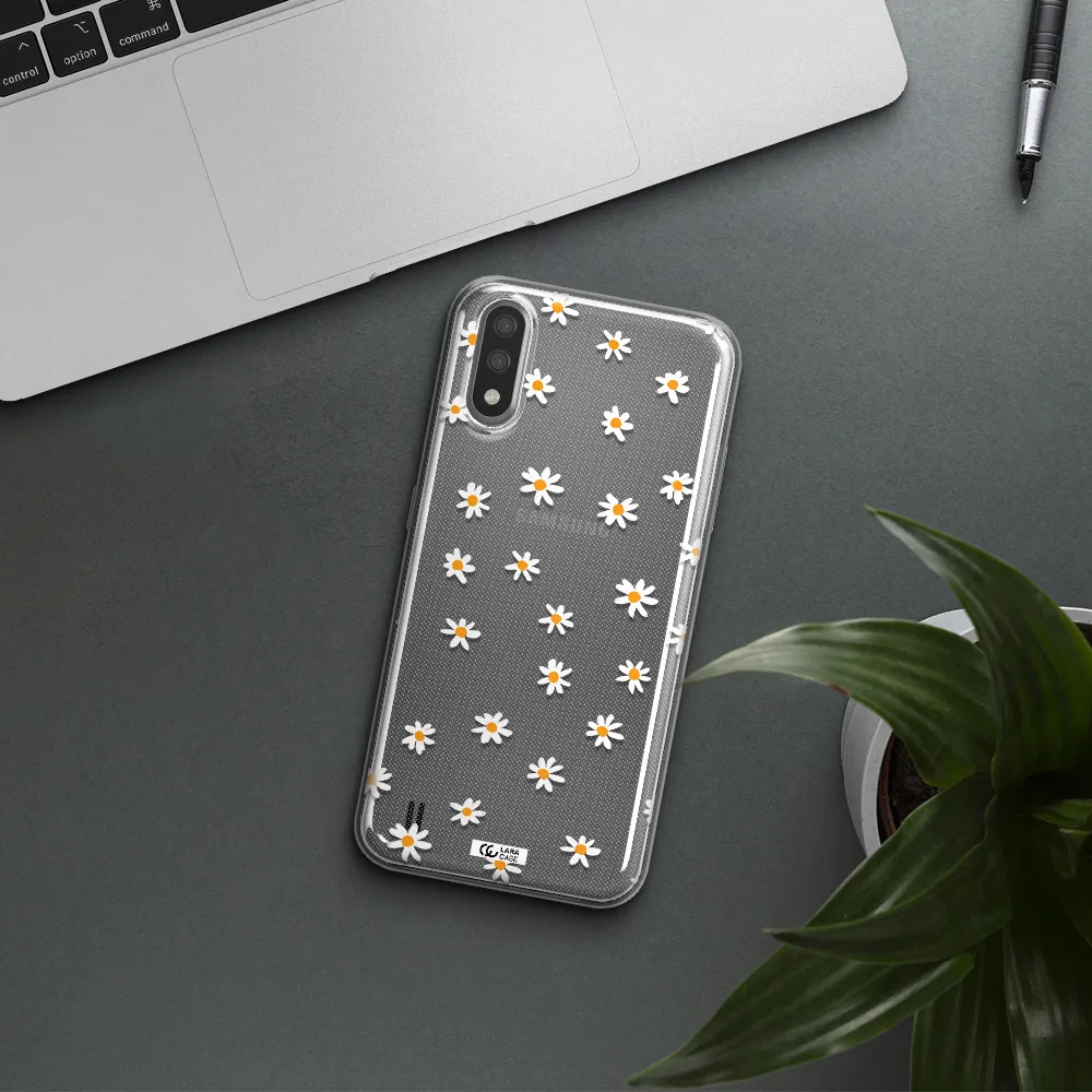 a white background with orange dots Samsung A01 Clear TPU Case