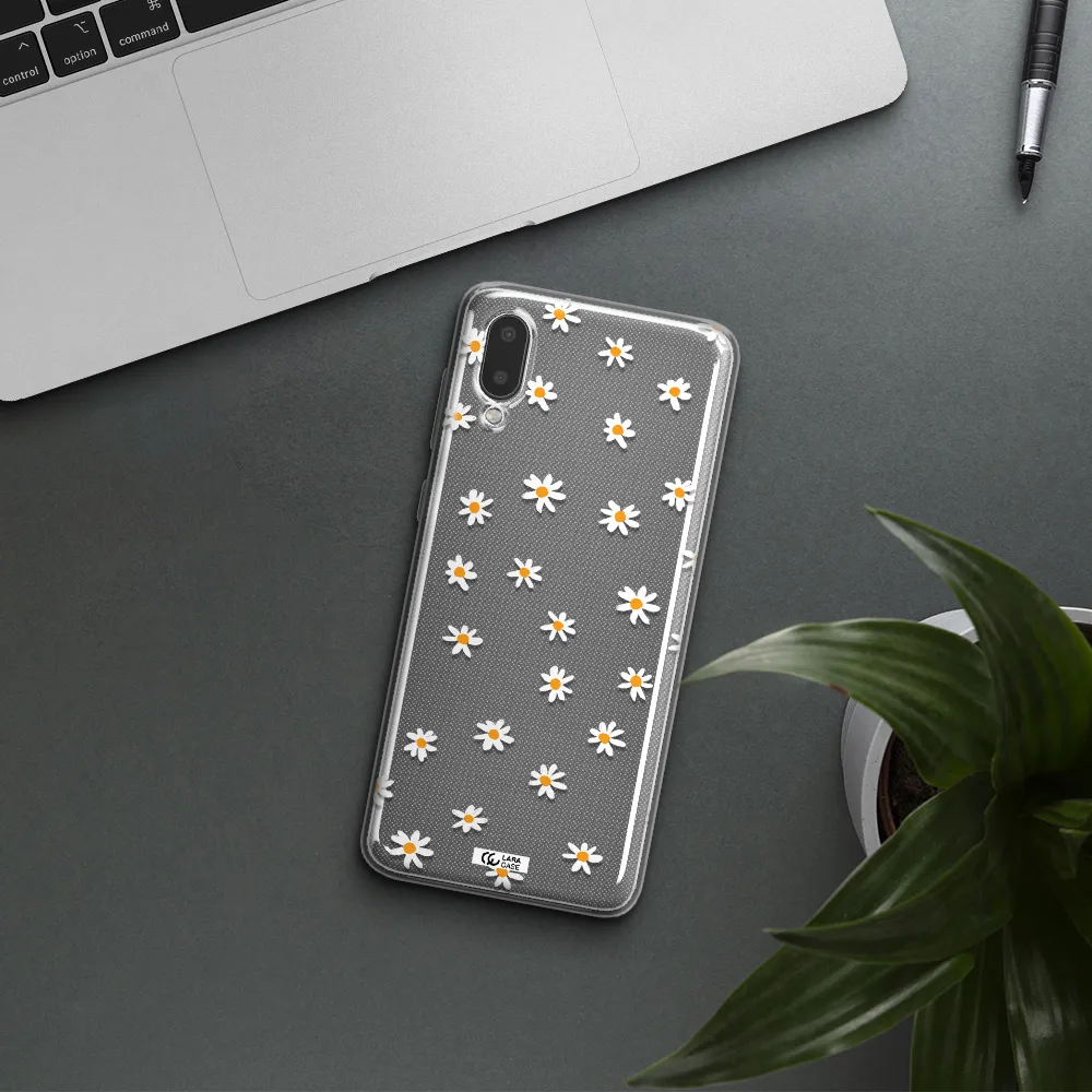 a white background with orange dots Samsung A02 Clear TPU Case