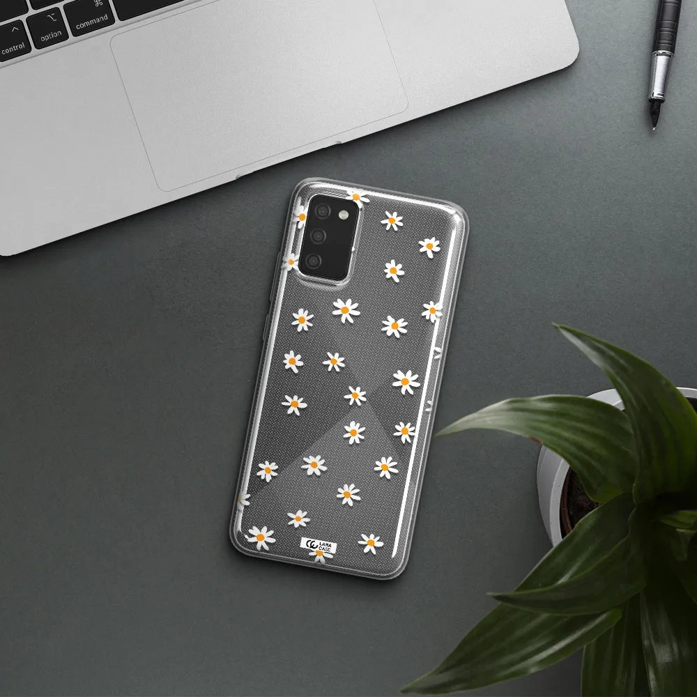 a white background with orange dots Samsung A02S Clear TPU Case