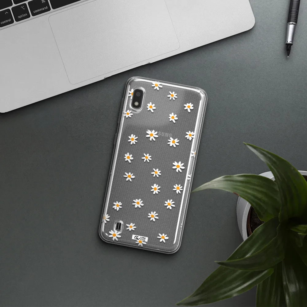 a white background with orange dots Samsung A10 Clear TPU Case
