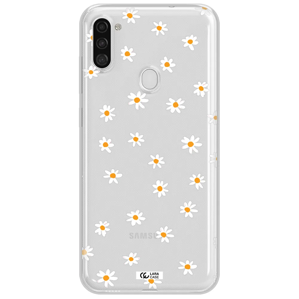 a white background with orange dots Samsung A11 Clear TPU Case