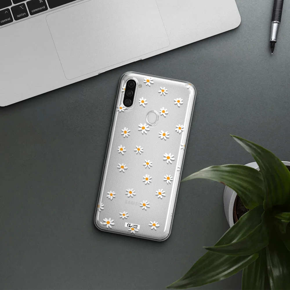 a white background with orange dots Samsung A11 Clear TPU Case