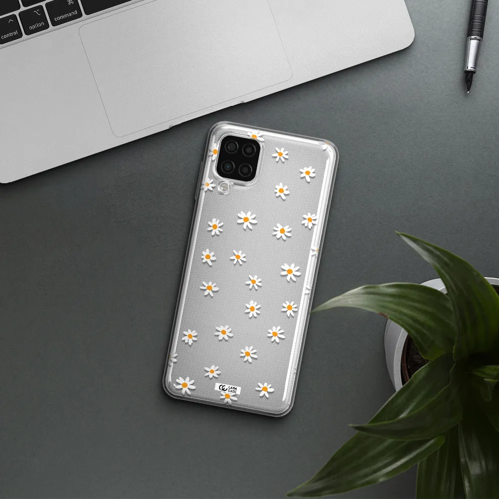a white background with orange dots Samsung A12 4g Clear TPU Case