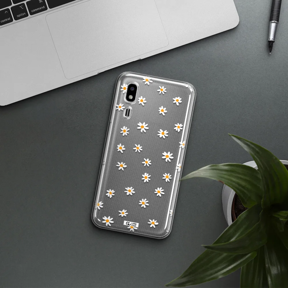 a white background with orange dots Samsung A2 Core Clear TPU Case