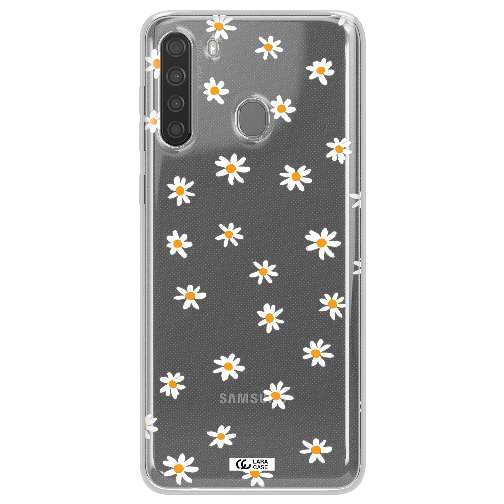 a white background with orange dots Samsung A21 Clear TPU Case