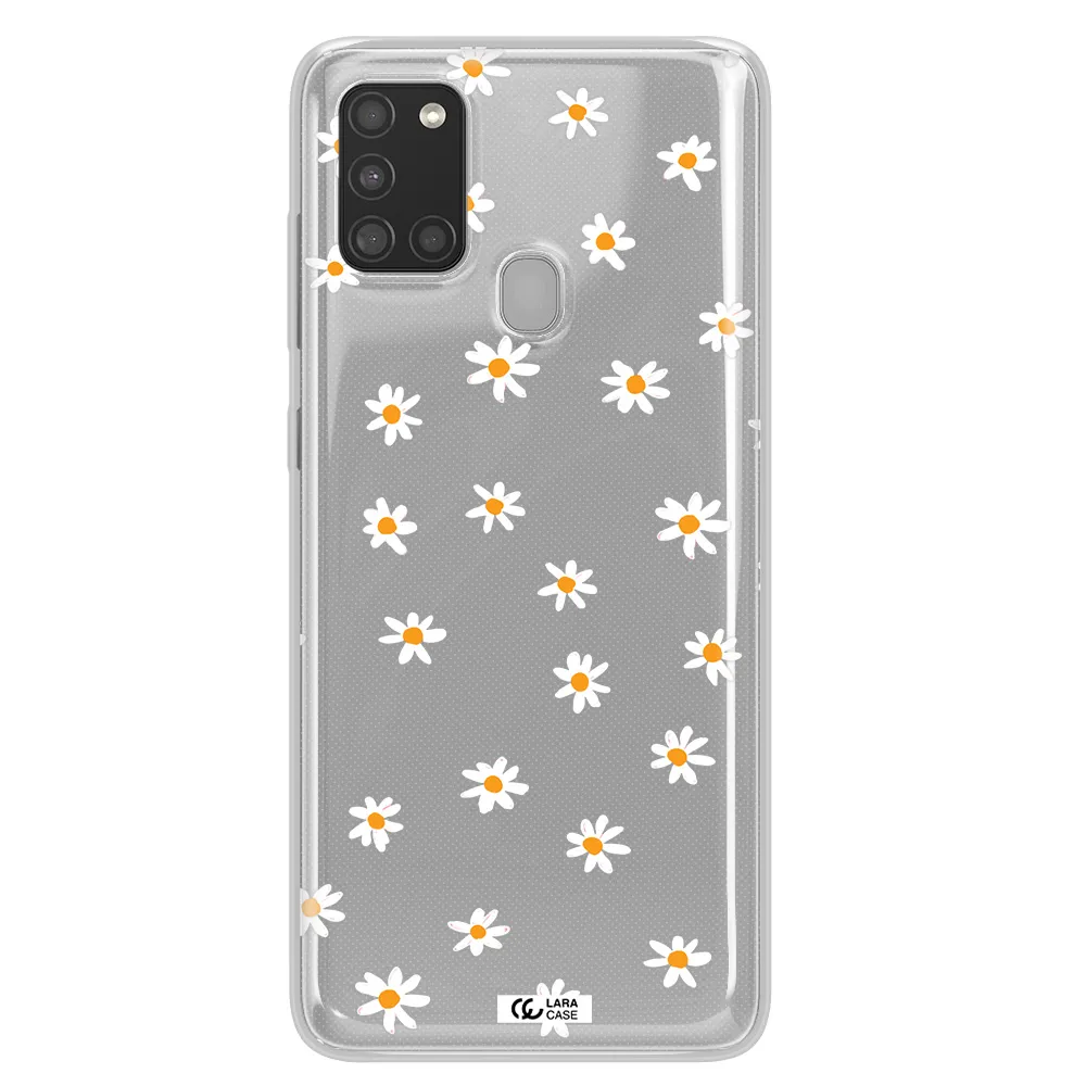 a white background with orange dots Samsung A21S Clear TPU Case