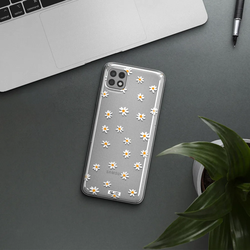 a white background with orange dots Samsung A22 5g Clear TPU Case
