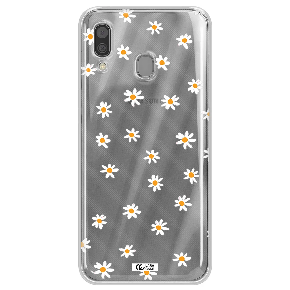 a white background with orange dots Samsung A30 Clear TPU Case
