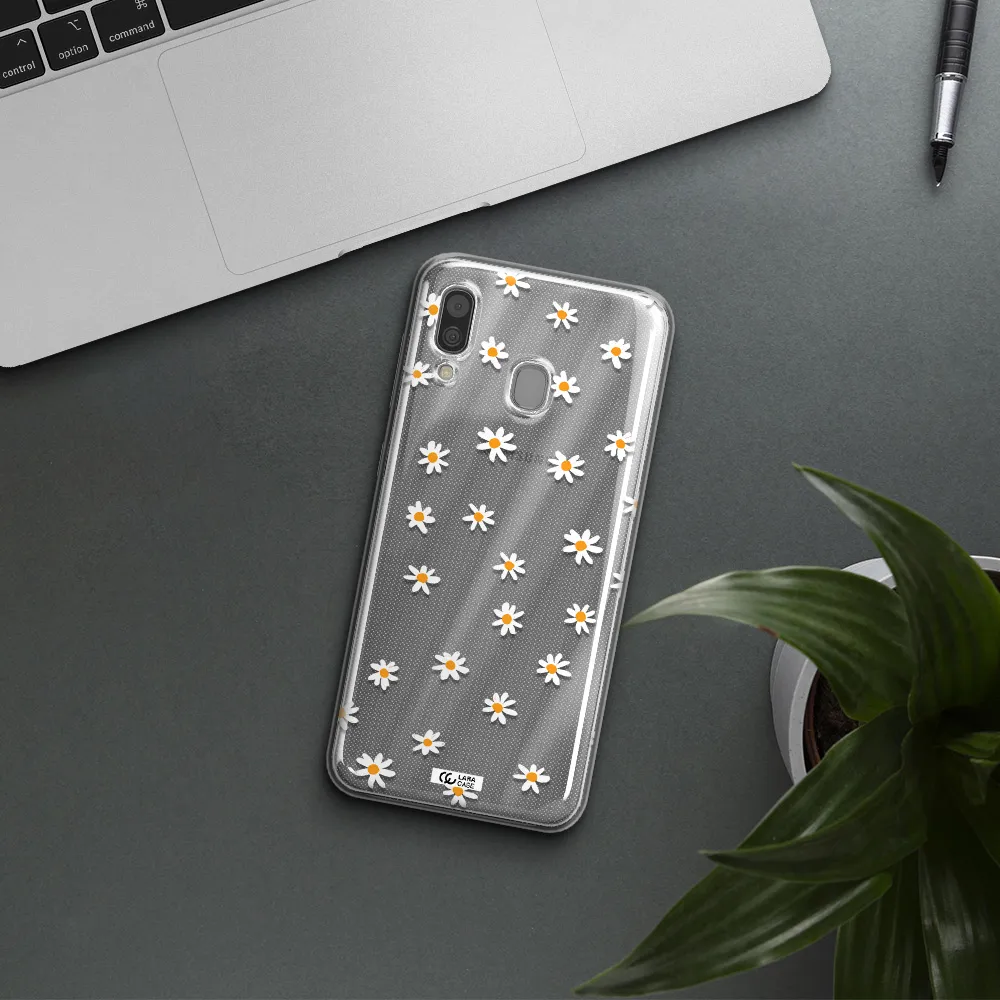 a white background with orange dots Samsung A30 Clear TPU Case