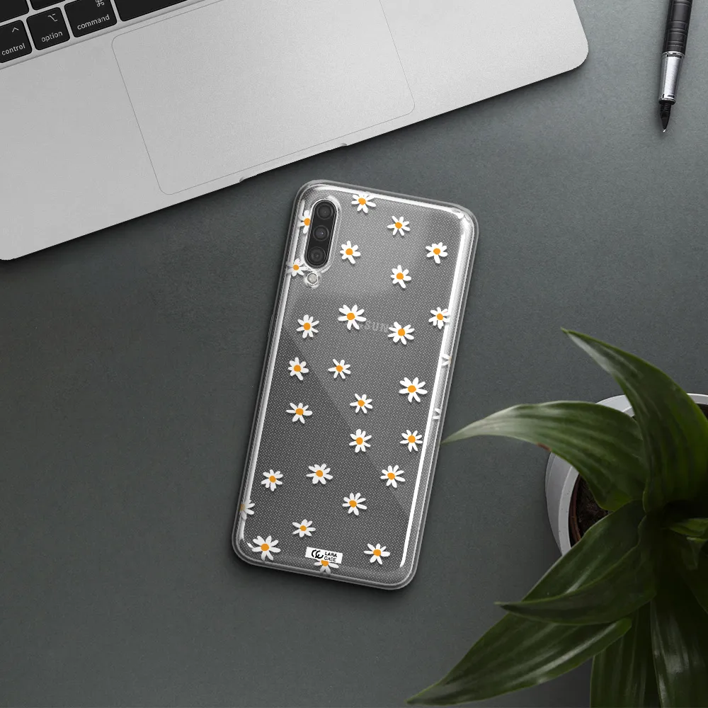 a white background with orange dots Samsung A30S Clear TPU Case