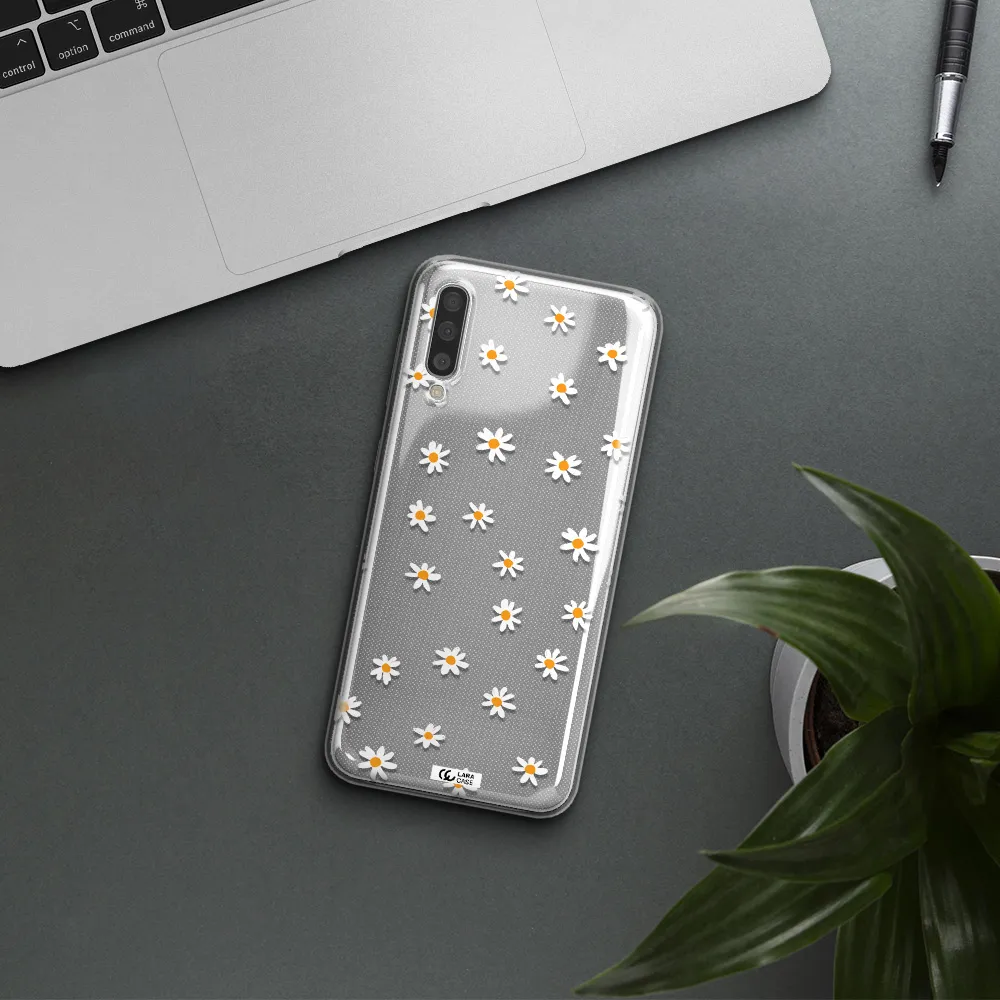 a white background with orange dots Samsung A50 Clear TPU Case
