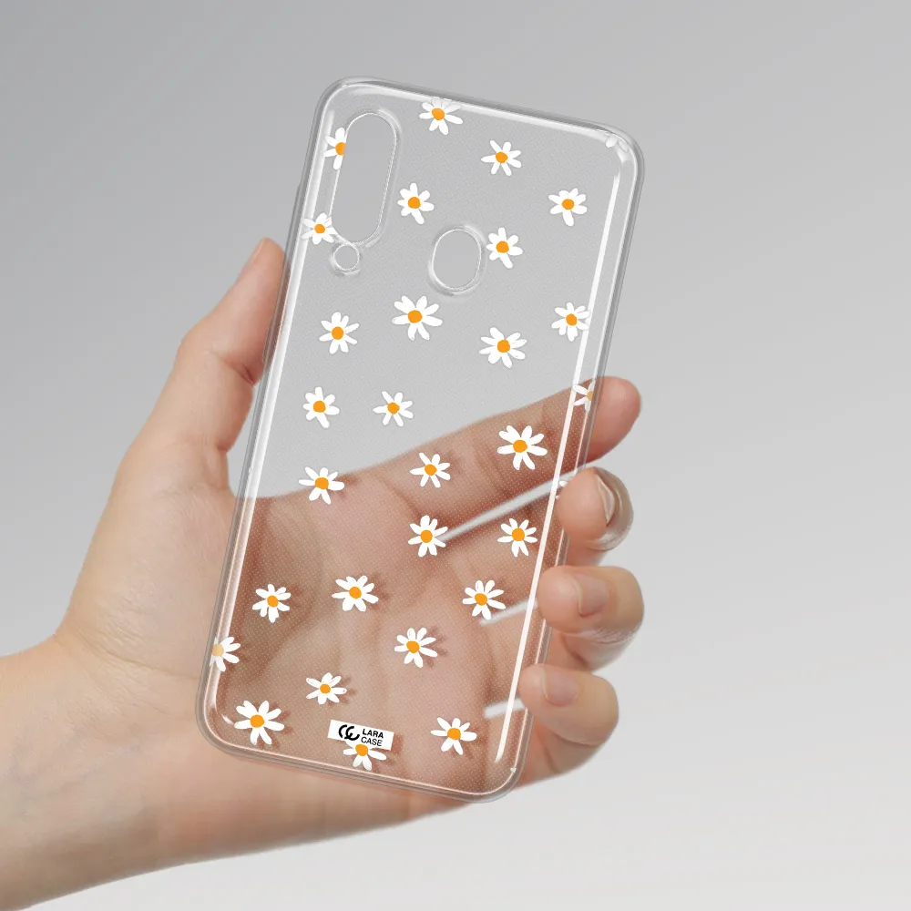 a white background with orange dots Samsung A60 Clear TPU Case