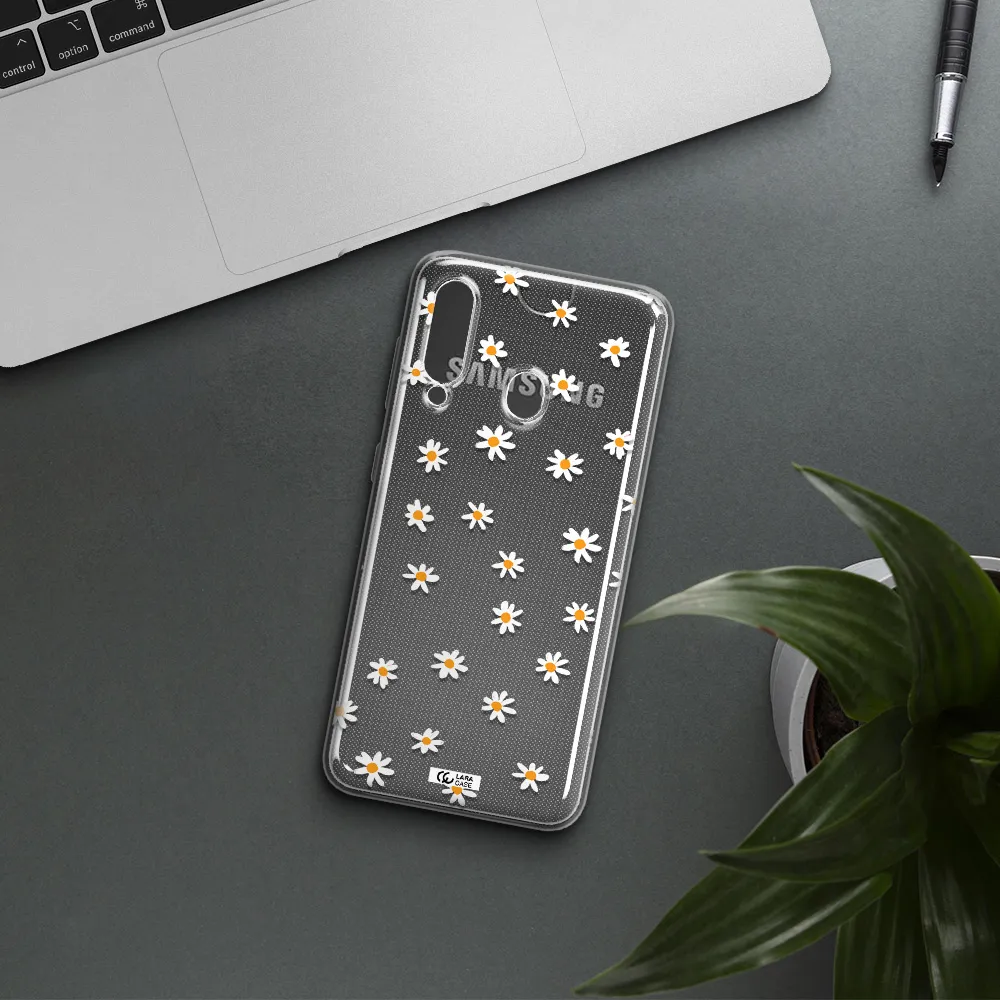 a white background with orange dots Samsung A60 Clear TPU Case