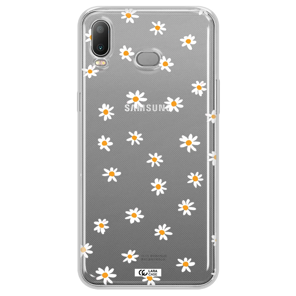 a white background with orange dots Samsung A6S Clear TPU Case