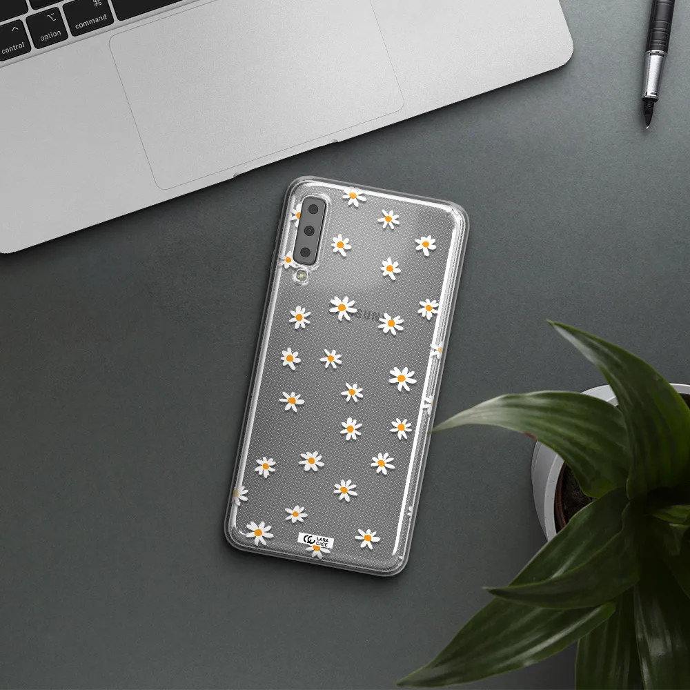 a white background with orange dots Samsung A7 2018 Clear TPU Case