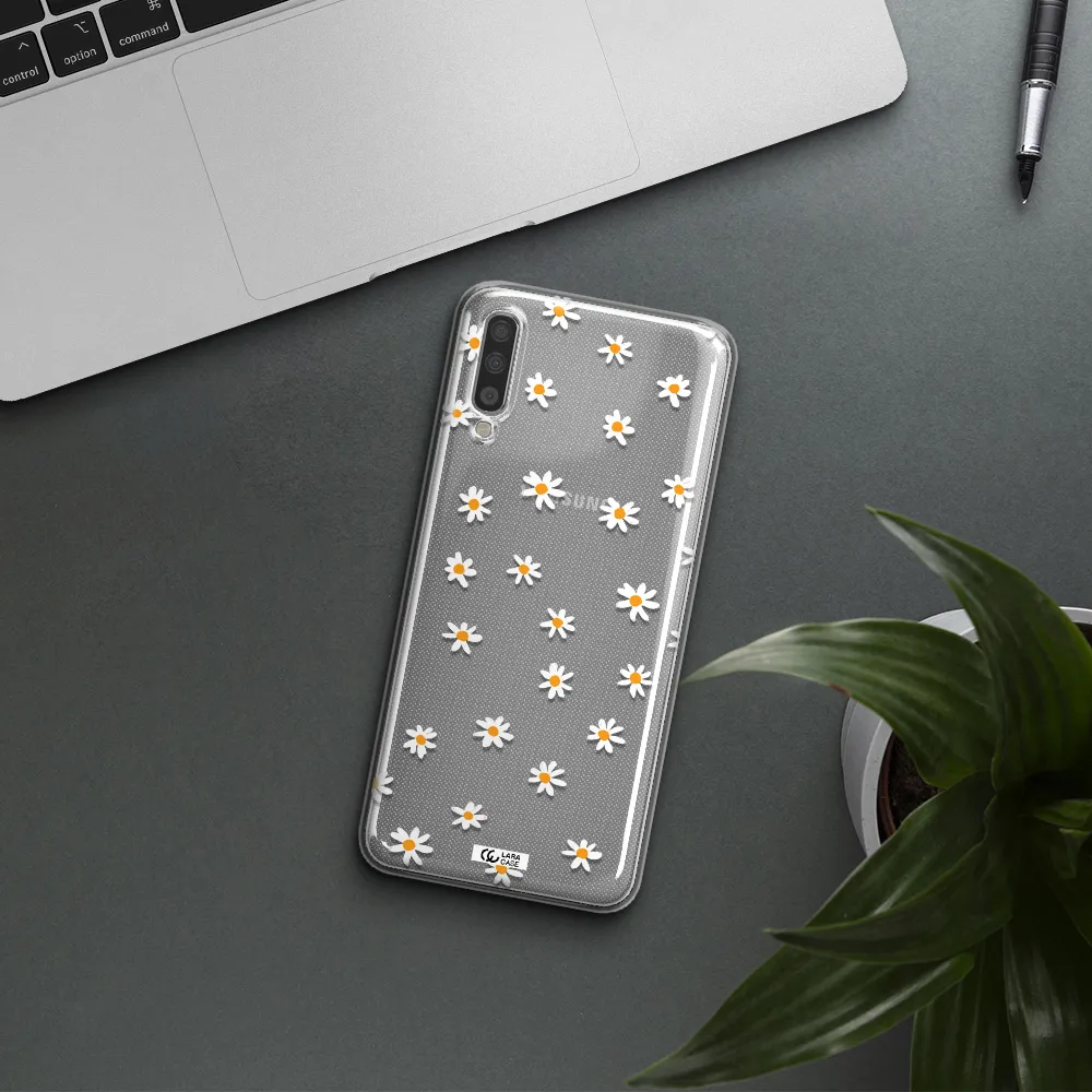 a white background with orange dots Samsung A70 Clear TPU Case
