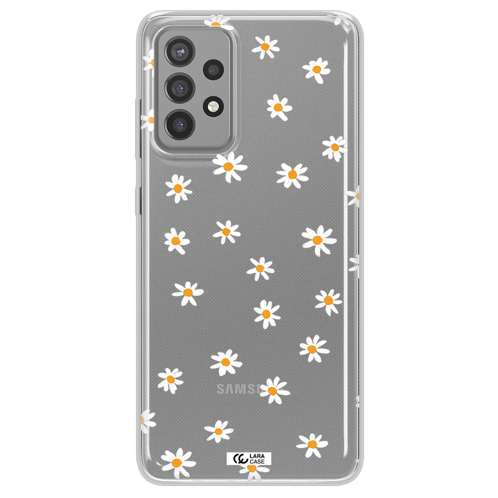 a white background with orange dots Samsung A72 Clear TPU Case