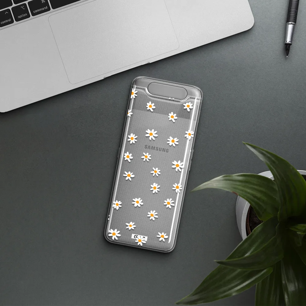 a white background with orange dots Samsung A80 Clear TPU Case