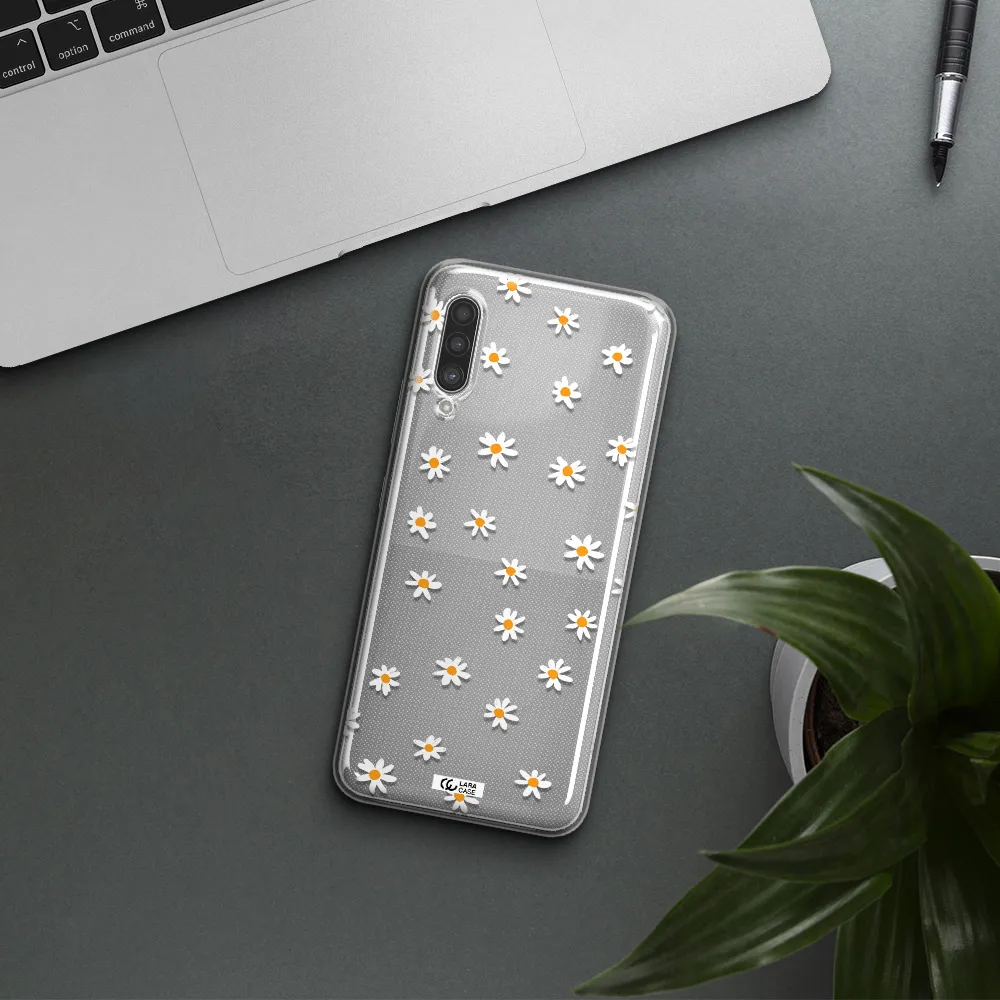 a white background with orange dots Samsung A90 Clear TPU Case
