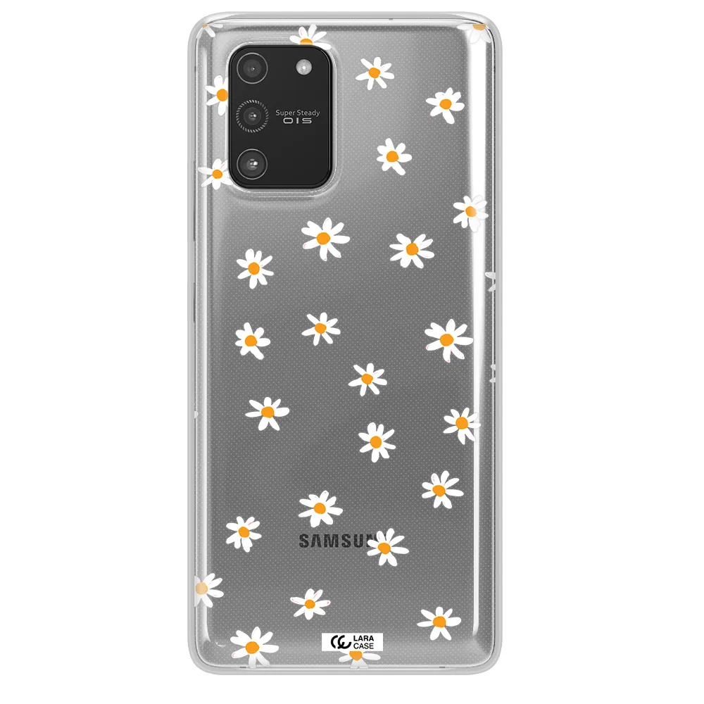a white background with orange dots Samsung A91 Clear TPU Case
