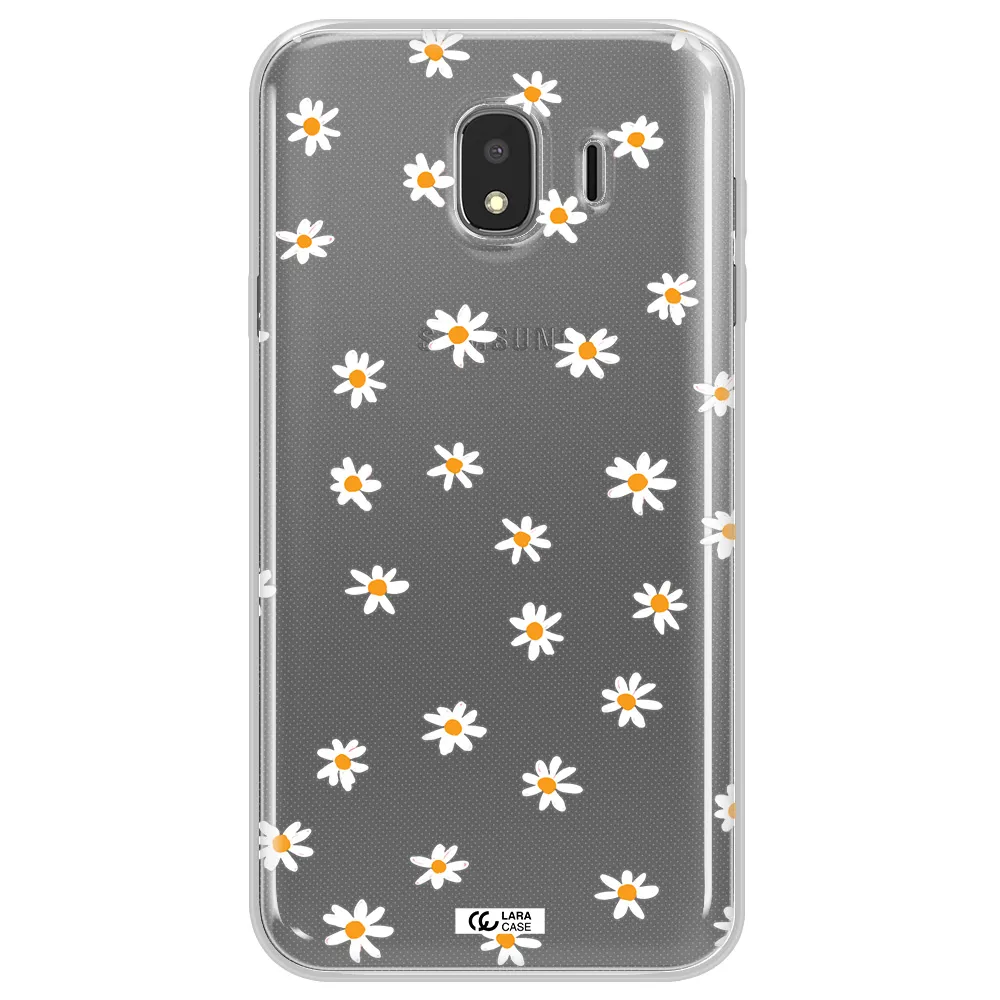 a white background with orange dots Samsung J4 Clear TPU Case