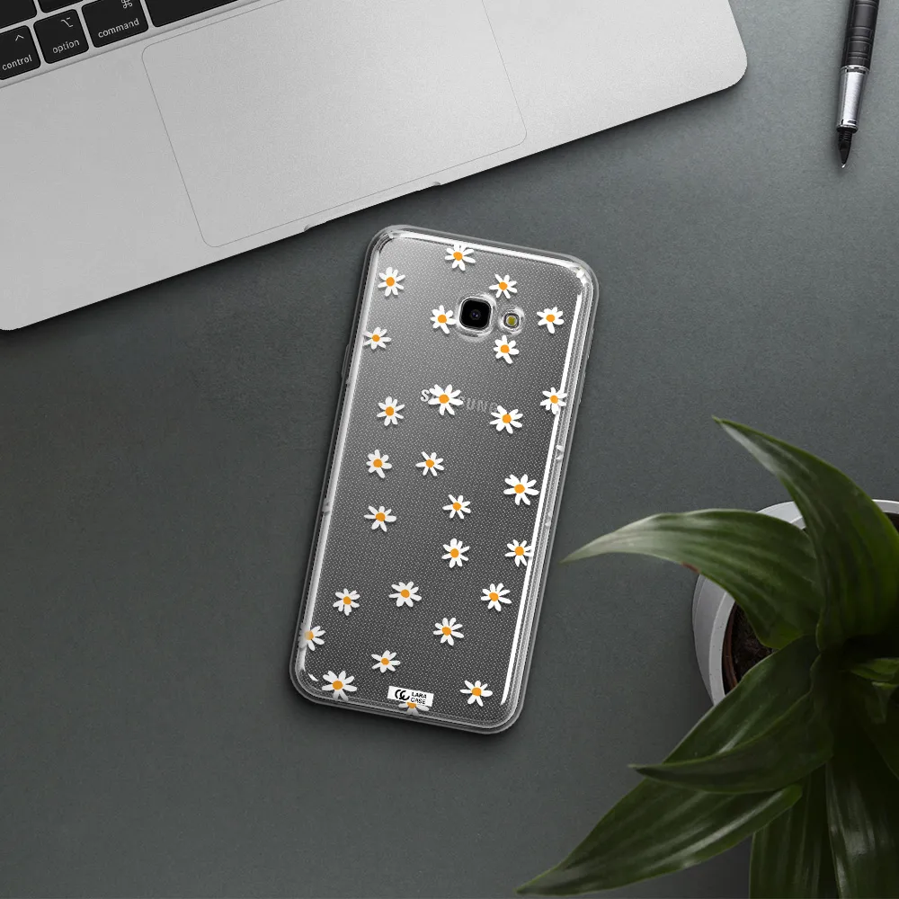 a white background with orange dots Samsung J4 Plus Clear TPU Case