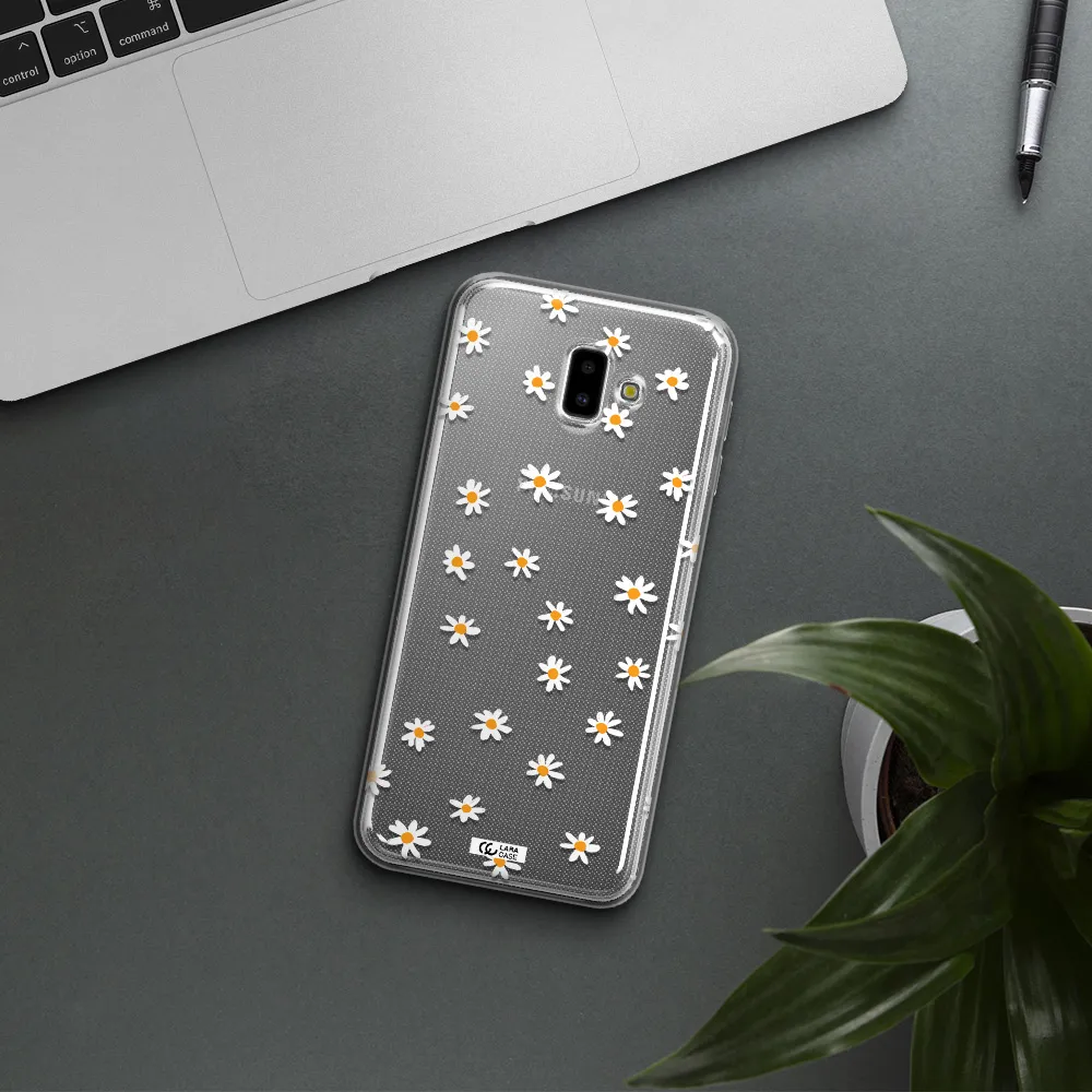 a white background with orange dots Samsung J6 Plus Clear TPU Case
