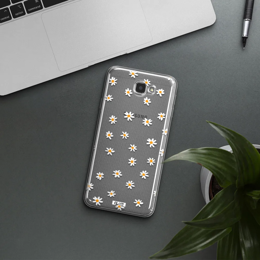 a white background with orange dots Samsung J7 Prim Clear TPU Case