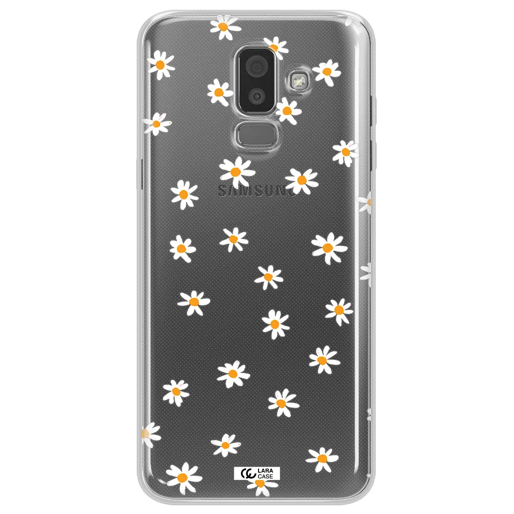a white background with orange dots Samsung J8 Clear TPU Case