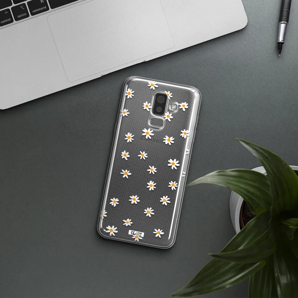 a white background with orange dots Samsung J8 Clear TPU Case