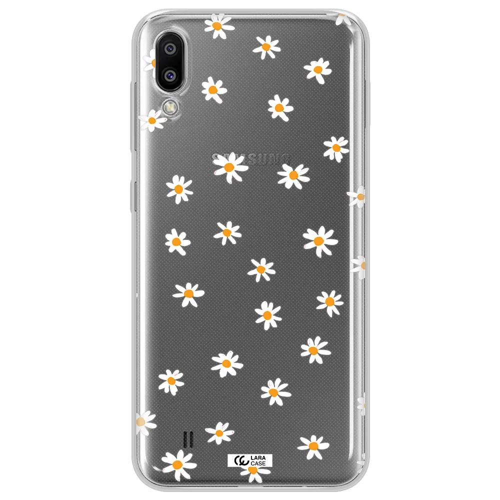 a white background with orange dots Samsung M10 Clear TPU Case