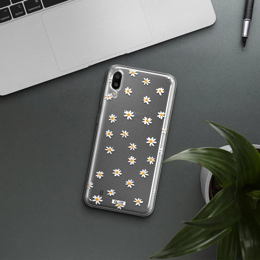 a white background with orange dots Samsung M10 Clear TPU Case